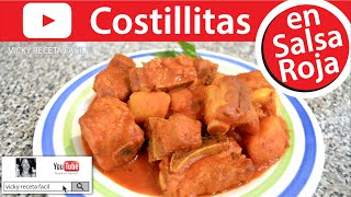 CÓMO HACER COSTILLITAS EN SALSA ROJA  Vicky Receta Facil [upl. by Rojas654]