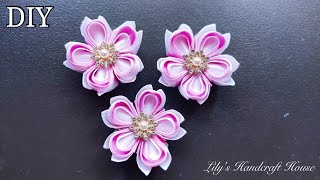 DIY grosgrain ribbon flower Easy making 手作髮飾MkFlor de fita [upl. by Bruis483]