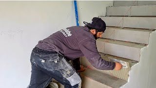 Merdiven Fayans Döşemesi Nasıl Yapılır  Adan Zye Merdiven Fayans Döşemesi  Stair tile flooring [upl. by Onaicnop922]