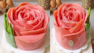 Rose milk crepe cake  delicious Rose 🌹 milk cake recipe  yummy amp tasty cake 🤤 [upl. by Aidnic646]