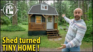 He bought a shed amp made a luxury Tiny Home TOUR  COSTS [upl. by Curtice450]