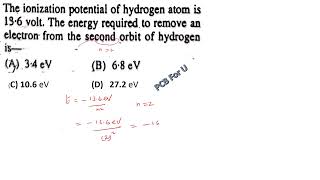 The ionization potential of hydrogen atom is 136VThe energy required to remove an electron from [upl. by Zsolway]