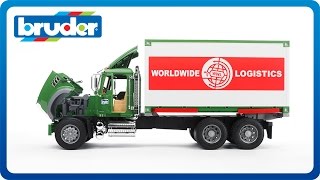 Bruder Toys MACK Granite Container Truck w Forklift 02820 [upl. by Akalam]