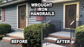 How to Install Metal Handrails on Concrete Stairs  Wrought Iron Railing Installation [upl. by Ubana]