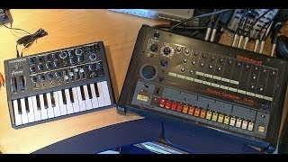 Arturia MicroBrute Sequencer syncd by TR808 Drum Machine [upl. by Muirhead5]