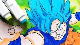 Drawing GOKU SSG Blue NEW MOVIE Style [upl. by Amathist]