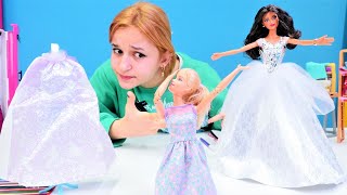 Kız videoları Barbie düğün için gelinlik diktiriyor Asu Ela ile Barbie giydirme oyunu [upl. by Attenor]