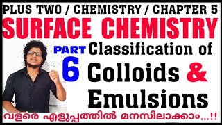 Classification of Colloids  Emulsions Surface Chemistry 2 Chemistry Chapter 5 in malayalam [upl. by Jovitta]