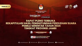 LIVE RAPAT PLENO TERBUKA REKAPITULASI HASIL PENGHITUNGAN PEROLEHAN SUARA TINGKAT PROVINSI JAMBI [upl. by Nitniuq]