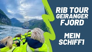 Der Mein Schiff 1 mit dem Boot hinterher  RIBTour durch den Geiranger Fjord nach Hellesylt [upl. by Cassey74]