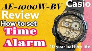 Casio AE1000W1BV REVIEW How to set time and alarm and world time [upl. by Llewol]