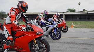 2015 SUPERBIKE DRAG RACE BMW S1000RR vs Ducati 1299 Panigale S vs Yamaha YZFR1 [upl. by Vanhomrigh]