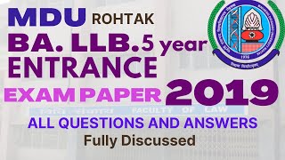 MDU  2019 BA LLB 5yr ENTRANCE EXAM  2019 PAPER MDU ROHTAK fully discussed with provisions [upl. by Olympias]