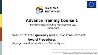 SAPIENS Network ATC1 Session 2 Transparency and Public Procurement Award Procedures [upl. by Merlin]