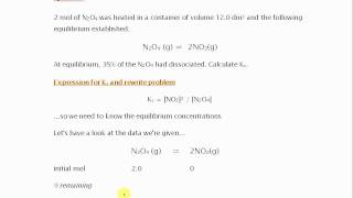 Equilibrium Calculating Kc N2O4 g ⇌ 2NO2g [upl. by Aniara733]