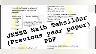 JKSSB Naib Tehsildar 👉Previous year paper 👉PDF Download ⬇️ jkssb Jkssbjobs [upl. by Jaymie]