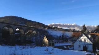 Historische Dampflok über dem Viadukt in Albstadt Lautlingen 6 Januar 2015 [upl. by Nilrah]