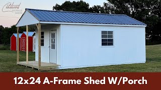 See Inside This 12x24 AFrame Shed with a Porch [upl. by Aidin]