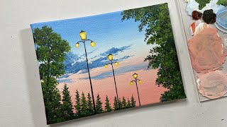 Sunset landscape painting tutorialacrylic painting for beginners tutorialacrylic painting tutorial [upl. by Debbra151]