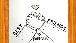 Best Friends Drawing Pencil Sketch  Friendship Day Drawing Easy  How to Draw Best Friends Hand [upl. by Donadee]