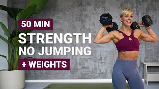 50 MIN FULL BODY STRENGTH WORKOUT  NO JUMPING  Dumbbells  Weights  Low Impact  With Repeat [upl. by Irrehc]