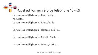 Franse getallen oefenen met telefoonnummers numéros de téléphone 0  69 [upl. by Buehler]