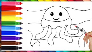 Rainbow Jellyfish Drawing For Kids  Easy StepbyStep [upl. by Ttej]