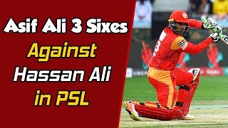 Asif Ali 3 Sixes Against Hassan Ali in PSL  HBL PSLM1F1 [upl. by Harrow]