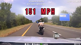 151 mph Pursuit Of Speeding Biker rear ends Motorist At 135 Mph [upl. by Lyrahc]