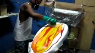 Surfboards Glassing Bottom With Color Or Swirl By Evelio Surfboards [upl. by Prunella]