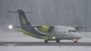 Snowy Weather  Take Off Dornier 328 Skywork Airlines [upl. by Anderea]