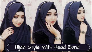 Hijab Style With Head Band 💜 Hair Band 💜 Head Accessories 💜 Full Coverage [upl. by Desdee454]