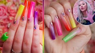 Doing My Little Sisters Nails Neon Acrylic Ombres [upl. by Horowitz837]