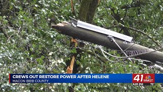 Crews from MaconBibb Georgia Power and Cox busy restoring services after Helene barreled through [upl. by Aible248]