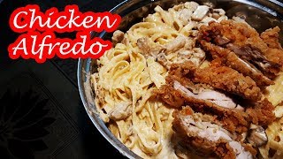 CHEESY CREAMY CHICKEN ALFREDO WITH CRISPY FRIED CHICKEN THIGH FILLET [upl. by Nazario58]