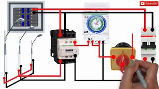 Automatic manual Street Light Connection Installation using contactors and timers [upl. by Ahsitram]