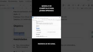 Como fazer currículo para Jovem Aprendiz Veja o modelo [upl. by Aneles]