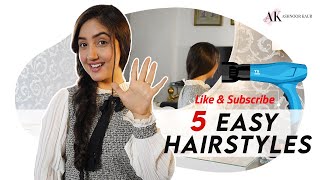 5 Easy Daily Hairstyles  No Heat  Ashnoor Kaur [upl. by Ailemaj]