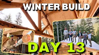 Day 13  Extreme Log Cabin Winter Build  Interior Railing InstallFinishing Improvements [upl. by Arebma]