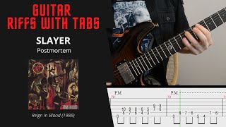 Slayer  Postmortem  Guitar riffs with tabs  cover  lesson [upl. by Skyler]