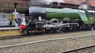 Flying Scotsman Steaming out of York Station Featuring Wheel Slip [upl. by Tnomad310]