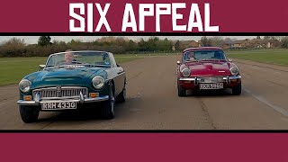 British Six Cylinder Classic Sports Cars MGC Roadster vs Triumph GT6 vs 2021 Jaguar FType R [upl. by Baese490]