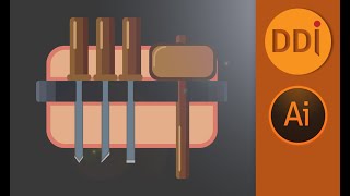 How to draw carpentry set  chisels and mallet In flat style Vector illustration tutorial 👍 [upl. by Suissac]