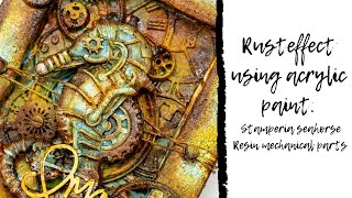 Stamperia Mechanical Steampunk canvas with Rust Effect  Mixed media tutorial [upl. by Hplar]