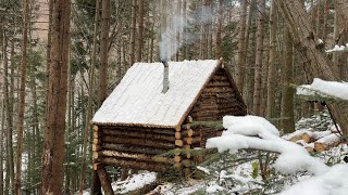 Building a Bushcraft Log Cabin for Survival in the Woods Life Off The Grid [upl. by Marrilee]