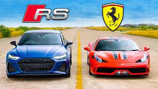 Ferrari 458 Speciale vs Audi RS7 Performance CORRIDA DE ARRANCADA [upl. by Veejar500]