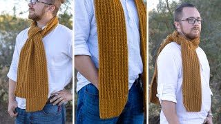 CROCHET The Dapper Rib Crochet Scarf Pattern by Winding Road Crochet Easy Crochet Scarf [upl. by Ahsinyd]