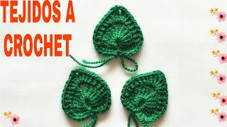 HOJAS TEJIDAS A CROCHET 1 En Forma De ❤TUTORIAL PASO a PASO Subtittle English [upl. by Marchal]