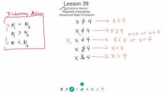 Lesson 39 Trichotomy Axiom Negated Inequalities Ratio Problems [upl. by Teeter]