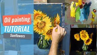 How to paint Sunflowers  Oil painting tutorial [upl. by Undis]